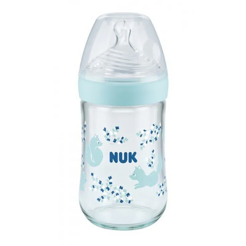 NUK NATURE SENSE Temperature Control шише стъклено 240мл. силиконов биберон р-р M Softer - Микс