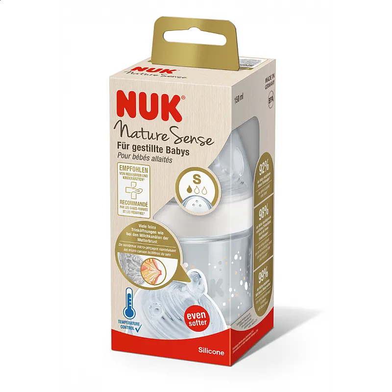 NUK NATURE SENSE Temperature Control шише РР 150мл. силиконов биберон р-р S - микс