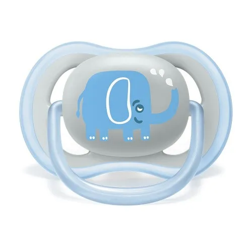 Ортодонтична залъгалка Philips AVENT Ultra Air с декорация Сиво слонче в кутия за стерилизиране 6-18м.