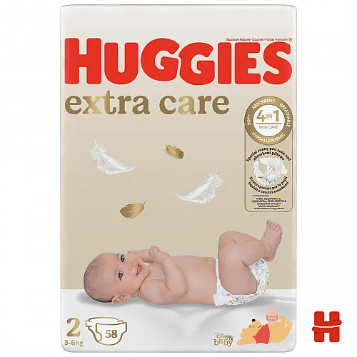 HUGGIES Extra care Памперси за еднократна употреба 2 3-6кг 58бр.