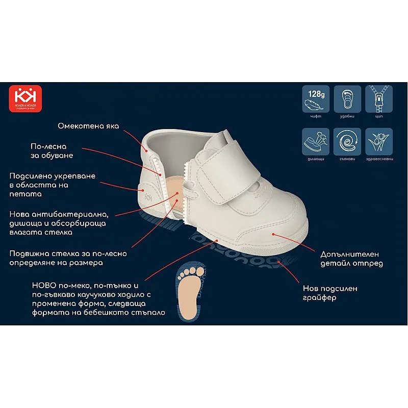 Колев и Колев Бебешки буйки за прохождане ЗИМА  бели