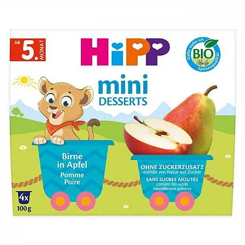 Hipp Био мини десерт круши и ябълки, 5м. 4х100г