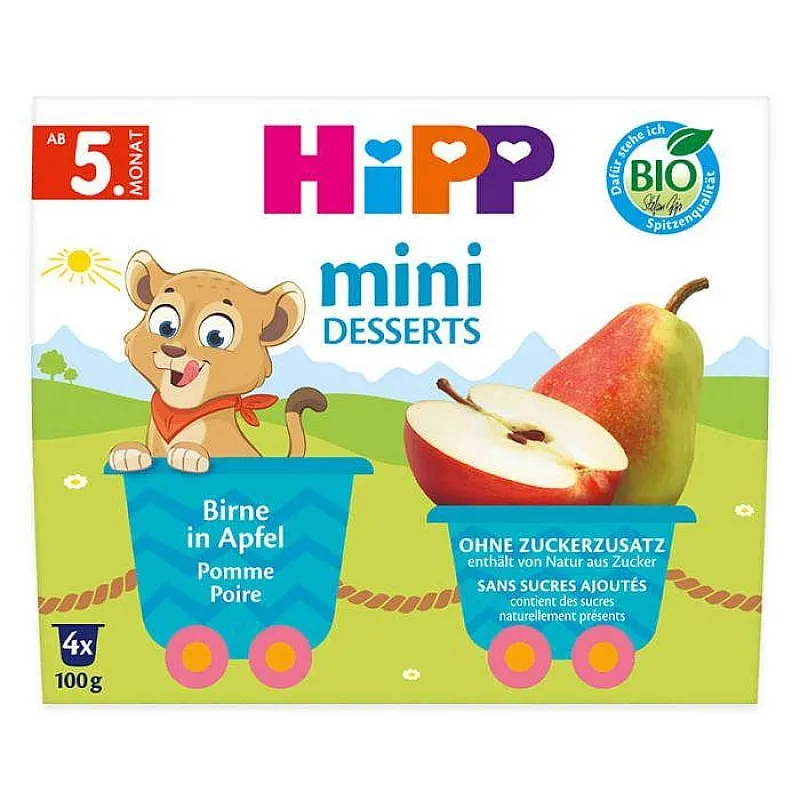 Hipp Био мини десерт круши и ябълки, 5м. 4х100г