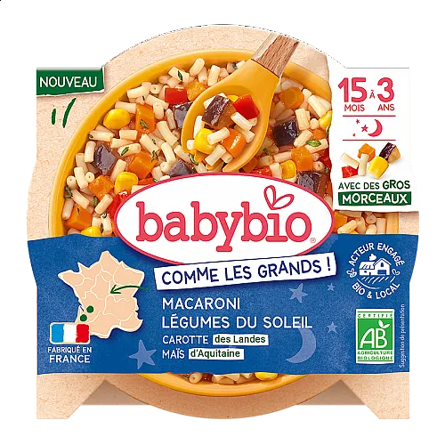 Babybio  Меню "Лека нощ" - Макарони, Зеленчуци, Моркови 15м. купичка 200г