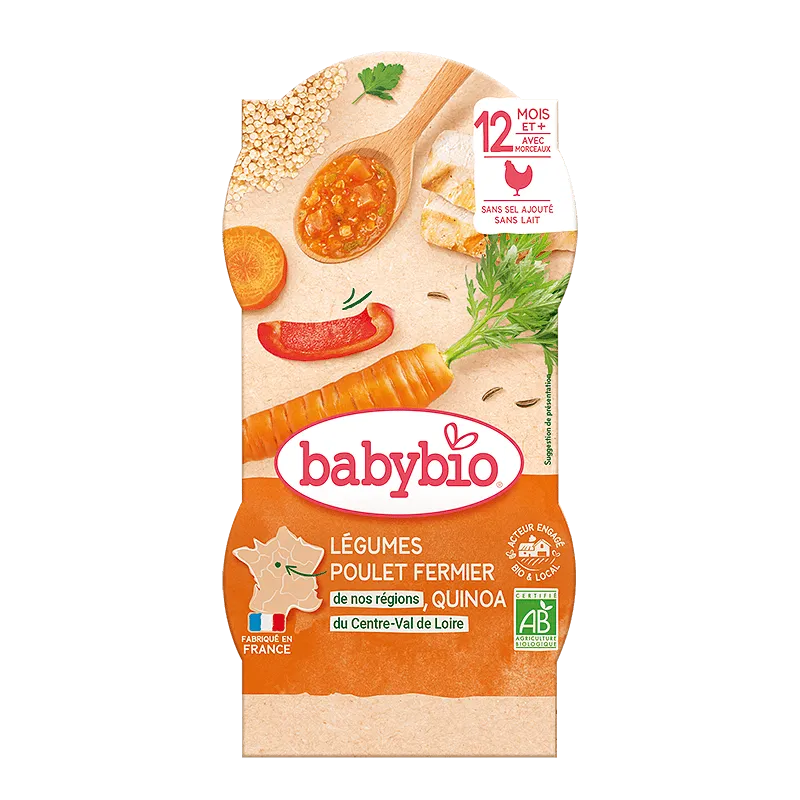 Babybio Био Меню Пилешко месо, Киноа и Зеленчуци 12м. 2х200г