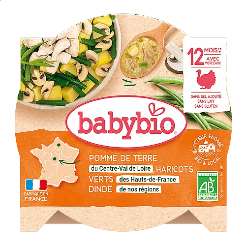 Babybio Био меню с пуешко месо, картофи и зелен фасул-купичка 12м. 230г