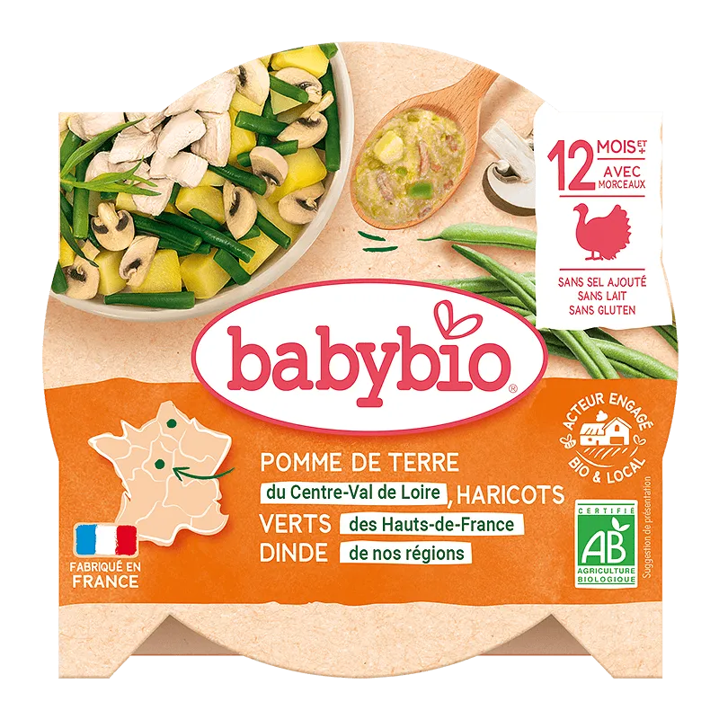 Babybio Био меню с пуешко месо, картофи и зелен фасул-купичка 12м. 230г