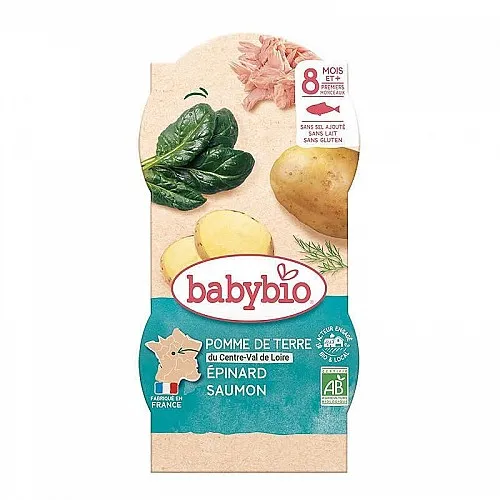Babybio Био Меню Сьомга, Картофи и Спанак 8м.  2х200г