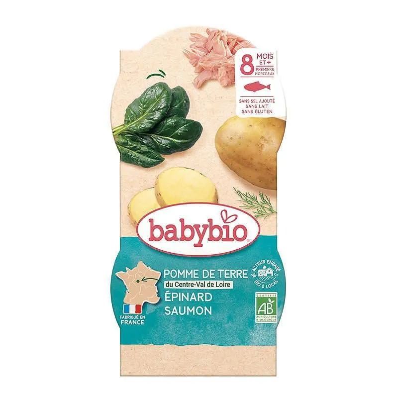 Babybio Био Меню Сьомга, Картофи и Спанак 8м.  2х200г