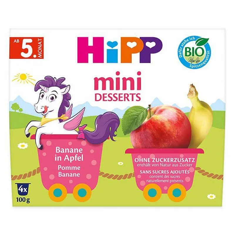 Hipp Био мини десерт банани и ябълки, 5м. 4х100г