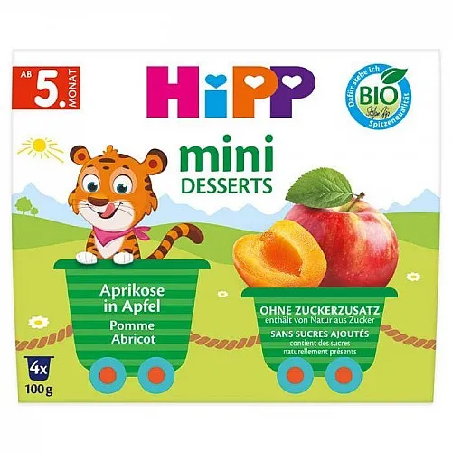 Hipp Био мини десерт кайсии и ябълки, 5м. 4х100г