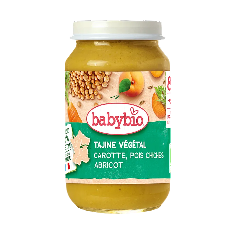 Babybio Био пюре Вегетариански Таджин с моркови, булгур, нахут и кайсии 8м. 200г