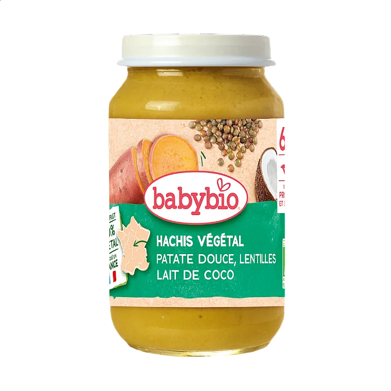 Babybio Био Пюре Вегетарианска каша със сладък картоф, леща и кокосово мляко 6м. 200г