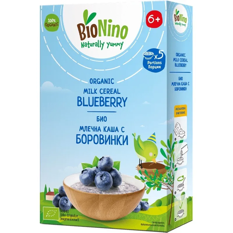 BioNino Био Млечна каша с боровинки за бебета 6м. 200г