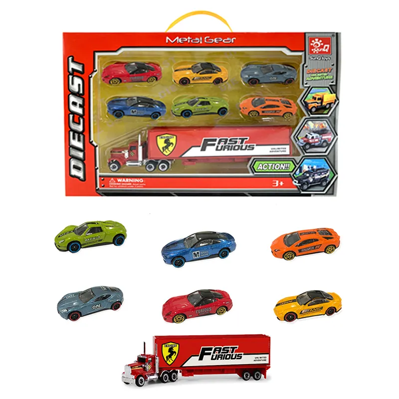 Метален комплект камион и 6 коли