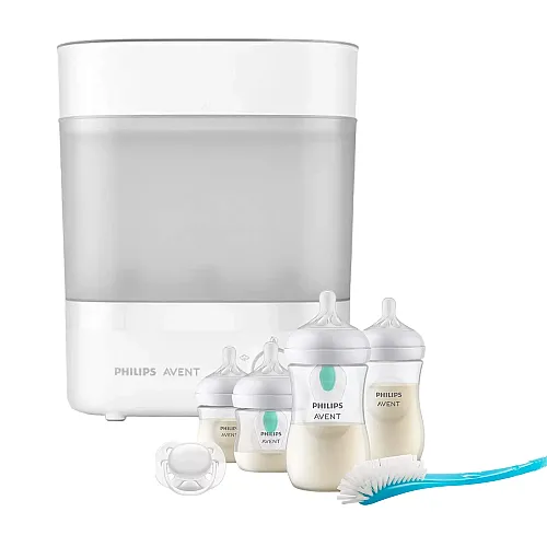 AVENT Електрически стерилизатор Premium с функция за изсушаване + Комплект шишета за новородено Natural Response с клапа AirFree