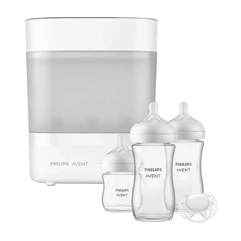 AVENT Електрически стерилизатор Advanced + Комплект за новородено Natural Response 3.0 - Залъг (0-6) + 3 Шишета - стъкло