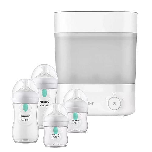 AVENT Електрически стерилизатор Premium с функция за изсушаване + Шишета за новородено Natural Response с клапа AirFree