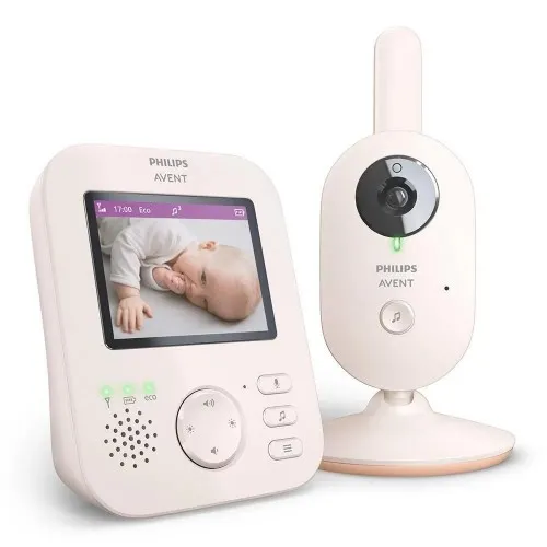 Дигитален видео бебефон Philips AVENT Advanced SCD881/26 с 2,8-инчов цветен екран, 2 x Zoom, нощно виждане, двустранна звукова комуникация, 6 нежни мелодии, цвят Coral/Cream
