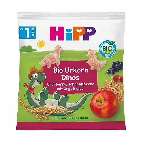 HiPP БИО Зърнен снакс Динозаври с плодове 12м. 30г