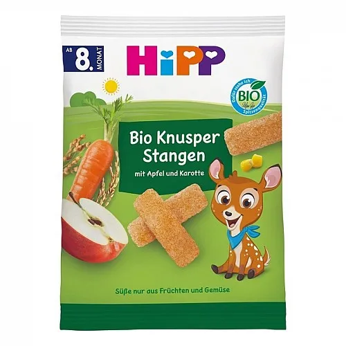 HiPP БИО Пръчици зърнен снакс с Ябълка и Морков 8м. 30г