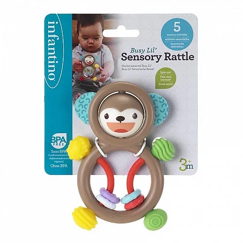 Infantino Сензорна бебешка дрънкалка Маймунка