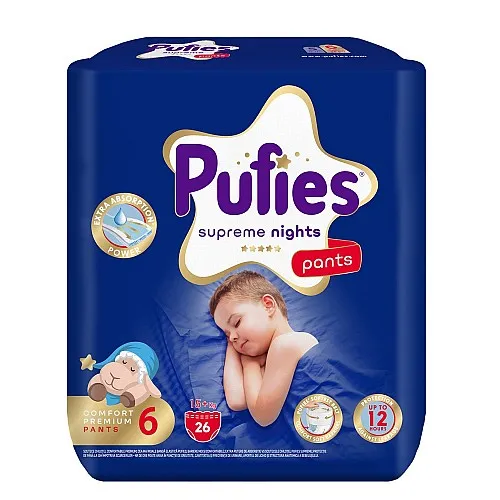 Pufies Supreme Нощни гащички за еднократна употреба 6 15+кг 26бр.