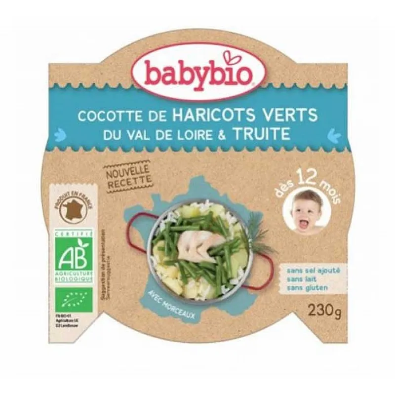 Babybio Био меню с пъстърва и зелен фасул-купичка 12м. 230г