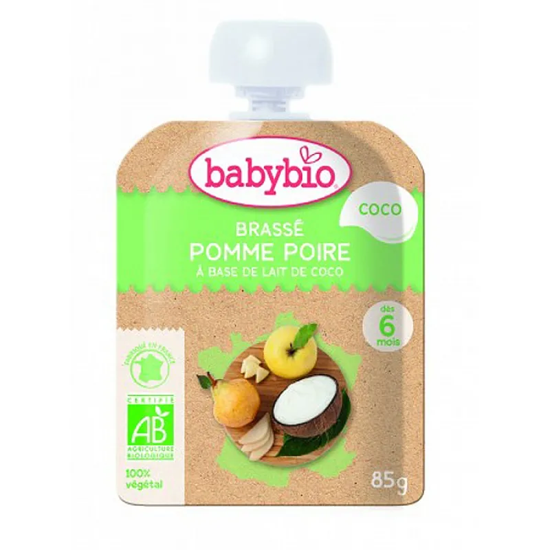 Babybio Био йогурт Круши, ябълки и кокосово мляко 6м 85г