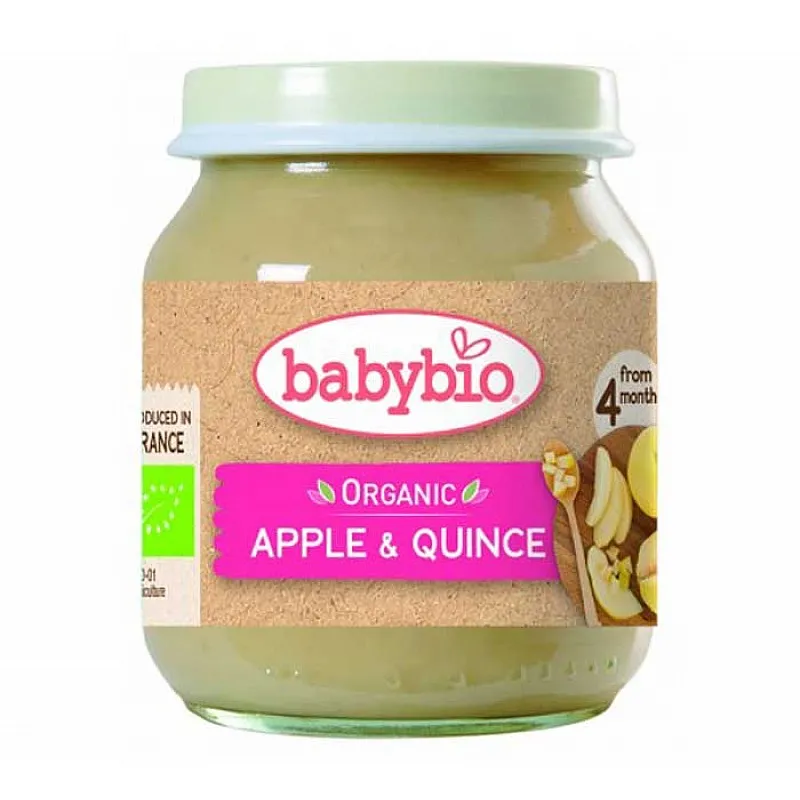Babybio Био плодово пюре с ябълки и дюли 4м. 130г