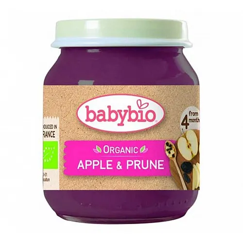 Babybio Био плодово пюре с ябълки и сини сливи 4м. 130г