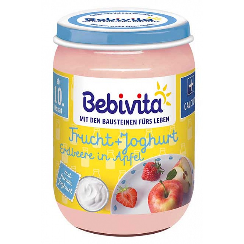 BEBIVITA Дует йогурт с плодове - ябълка с ягода 10м. 190г BEBIVITA Дует йогурт с плодове - ябълка с ягода 10м. 190г