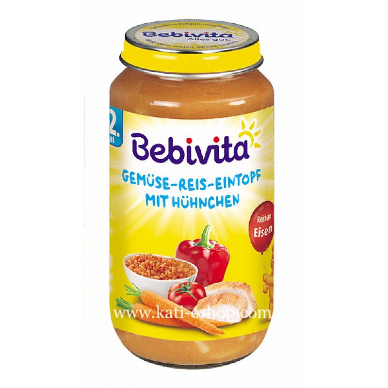 BEBIVITA Зеленчукова яхния с ориз и пилешко месо 12м. 250г BEBIVITA Зеленчукова яхния с ориз и пилешко месо 12м. 250г