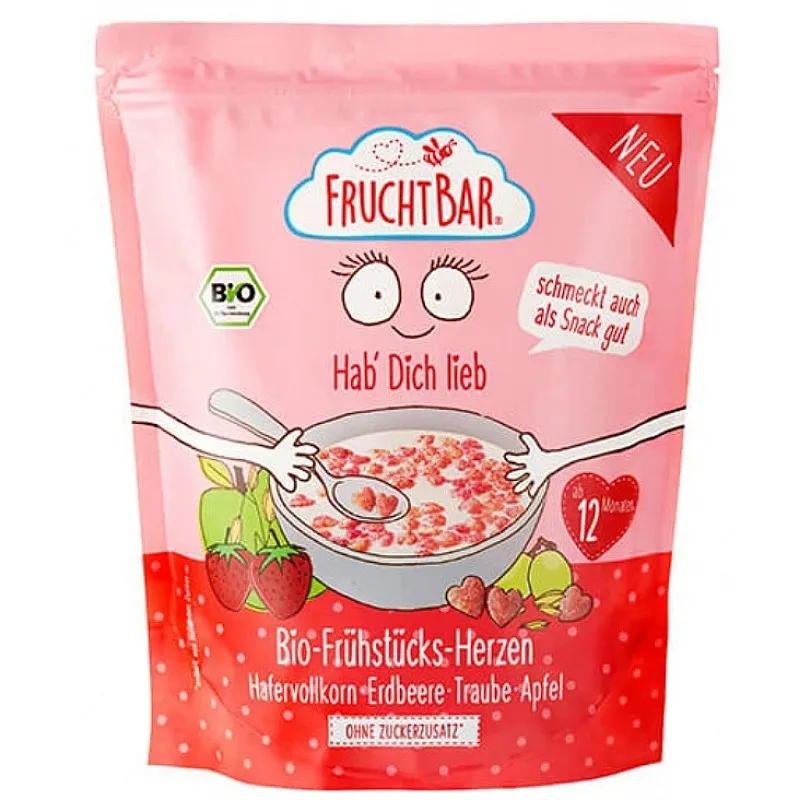 Fruchtbar Био детска зърнена закуска Сърчица с Ягода 12м. 125г Fruchtbar Био детска зърнена закуска Сърчица с Ягода 12м. 125г
