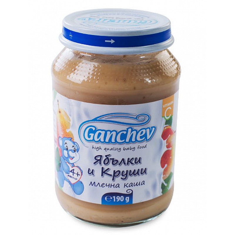GANCHEV Млечна каша с ябълки и круши 4м. 190г GANCHEV Млечна каша с ябълки и круши 4м. 190г