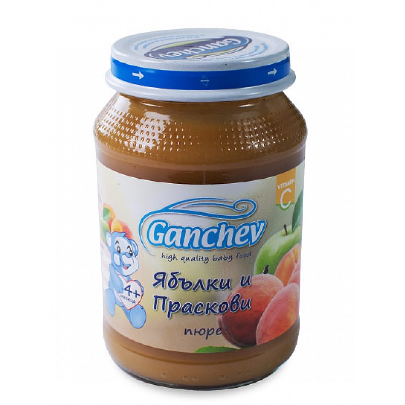 GANCHEV Пюре от ябълки и праскови 4м. 190г GANCHEV Пюре от ябълки и праскови 4м. 190г