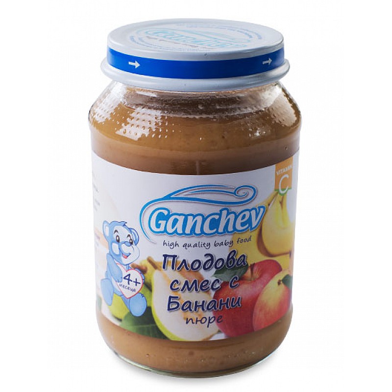 GANCHEV Пюре от плодова смес с банани 4м. 190г GANCHEV Пюре от плодова смес с банани 4м. 190г