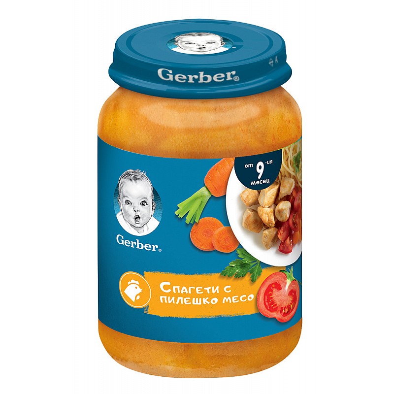 GERBER Спагети с пилешко месо 9м. 190г GERBER Спагети с пилешко месо 9м. 190г