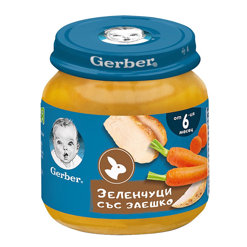 GERBER Пюре от зеленчуци със заек 6м. 125г GERBER Пюре от зеленчуци със заек 6м. 125г