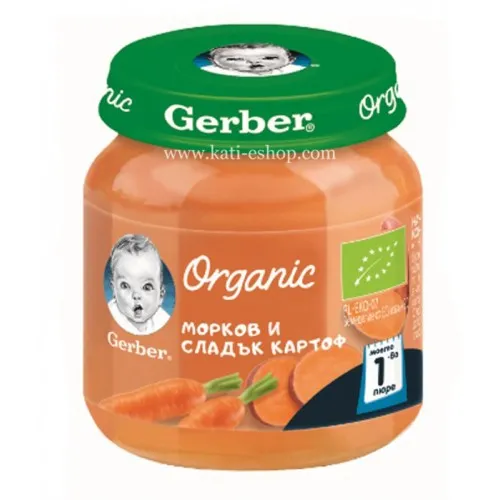 GERBER Organic Пюре Морков и сладък картоф 4м. 125г