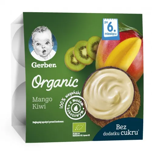 GERBER Organic  Десерт  Манго, киви и кокос 6м. 360г