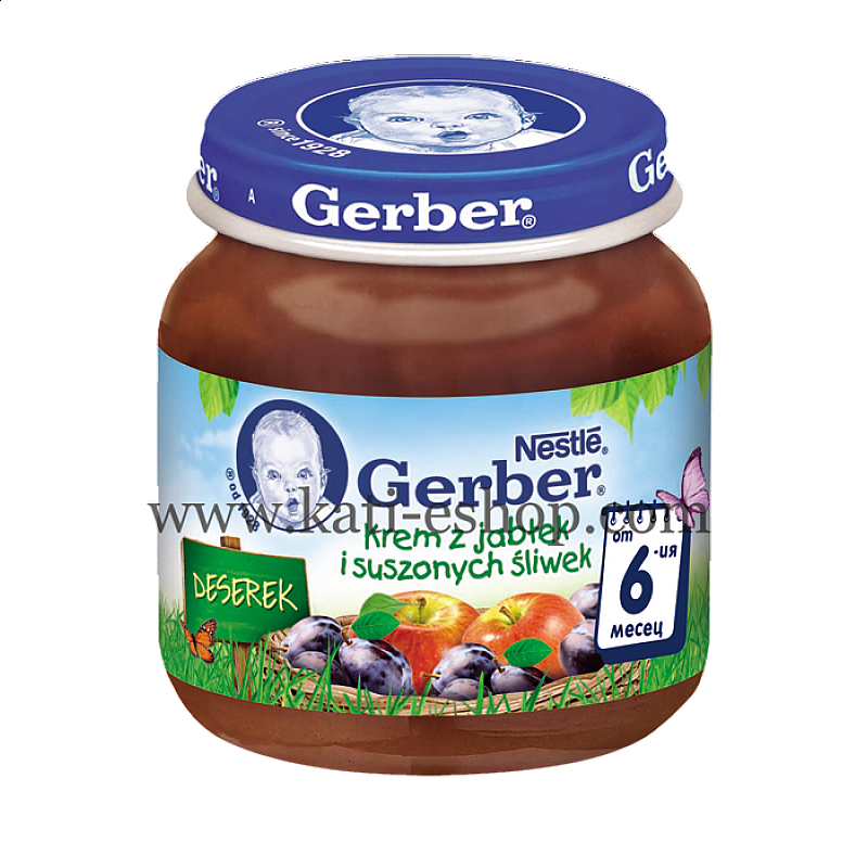 GERBER Пюре от ябълки и сливи 6м. 125г GERBER Пюре от ябълки и сливи 6м. 125г