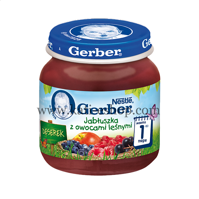 GERBER Пюре от ябълки и горски плодове 4м. 125г GERBER Пюре от ябълки и горски плодове 4м. 125г