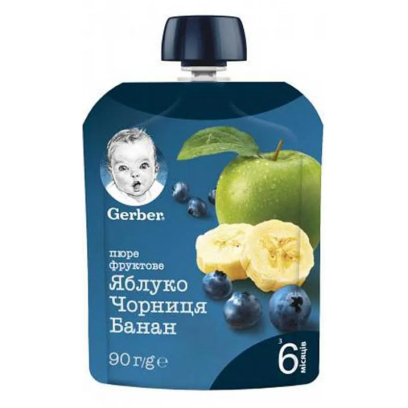 GERBER Ябълка, боровинка и банан 6м. 80г