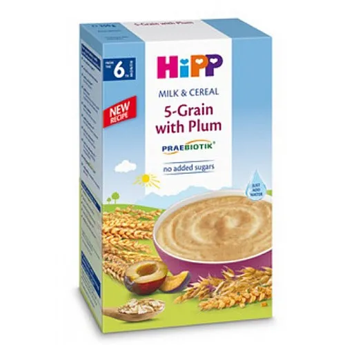 HiPP Инстантна каша Пет зърна със сливи 6м. 250г