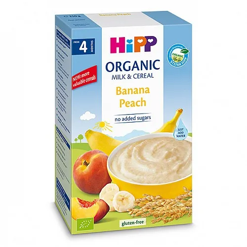 HiPP БИО Инстантна млечна каша банан и праскова 4м. 250г