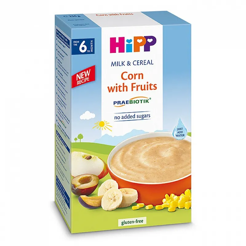 HiPP Инстантна каша царевица с плодове 6м. 250г