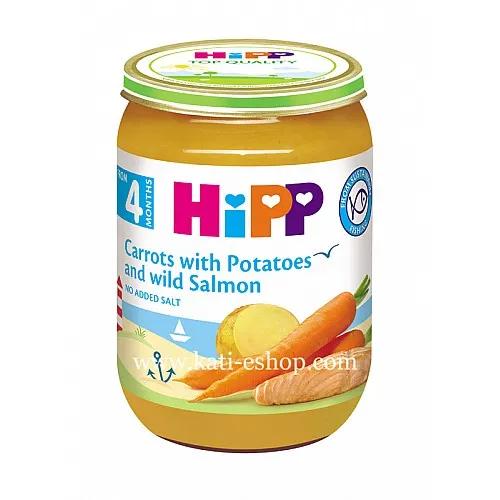 HiPP Ранни моркови с картофи и сьомга 4м. 190г