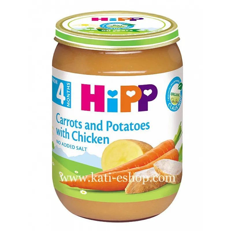 HiPP БИО Моркови и картофи с пиле 4м. 190г HiPP БИО Моркови и картофи с пиле 4м. 190г