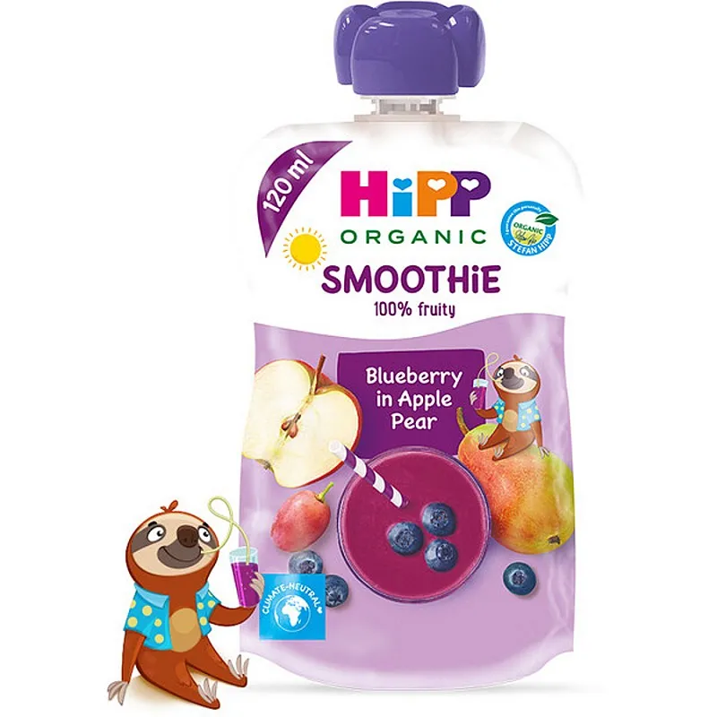 HiPP БИО Смути напитка Ябълка, круша и боровинка 12м. 120г
